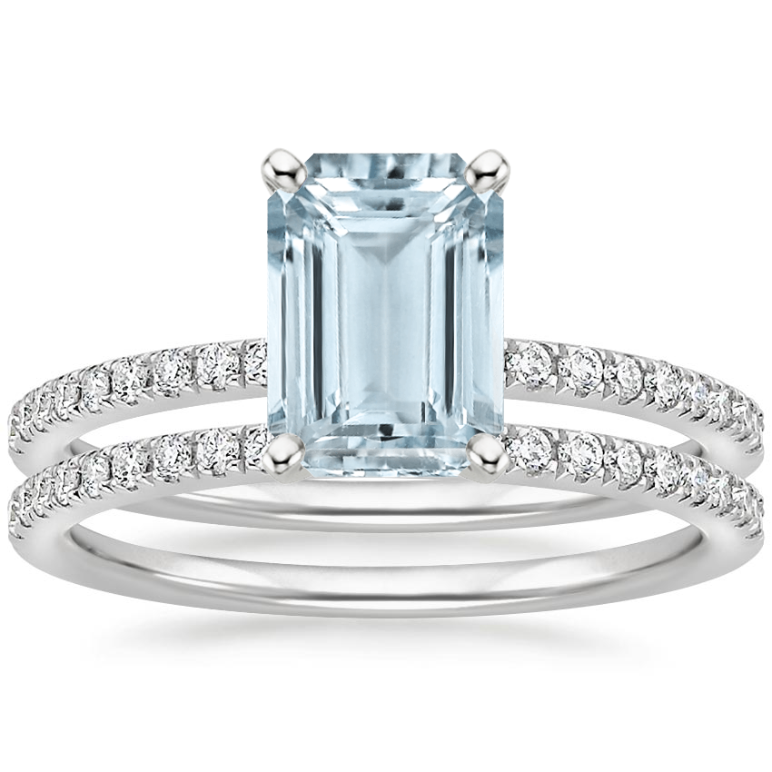 18KW Aquamarine Ballad Diamond Bridal Set (1/3 ct. tw.), top view