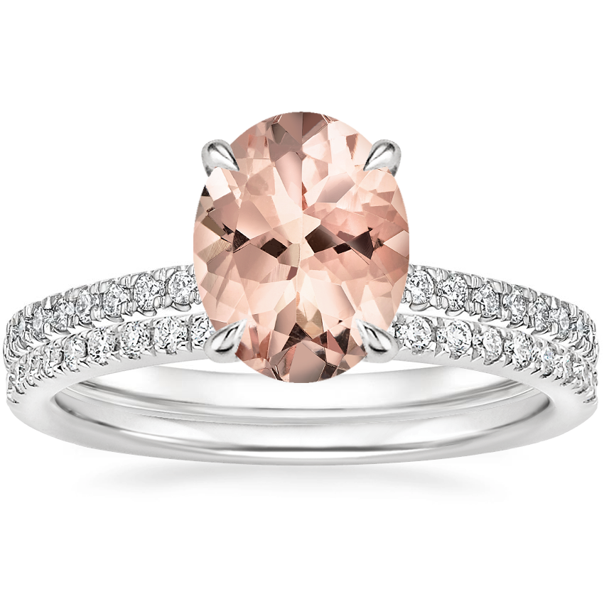 PT Morganite Petite Demi Diamond Ring with Ballad Diamond Ring, top view