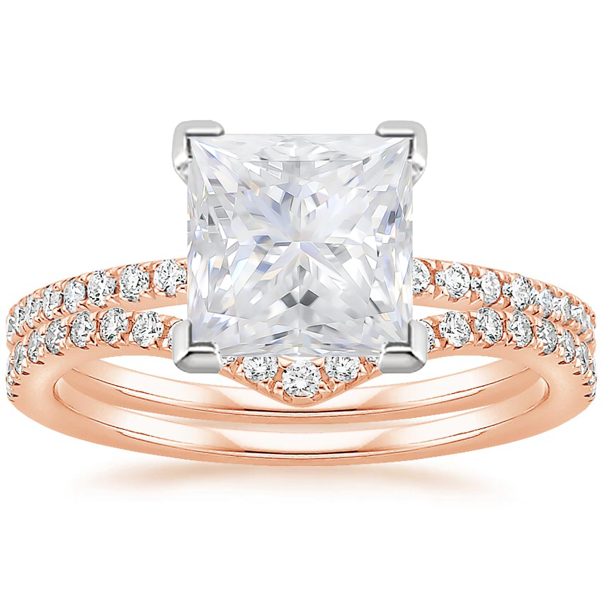 14KR Moissanite Ballad Diamond Ring (1/8 ct. tw.) with Flair Diamond Ring (1/6 ct. tw.), top view