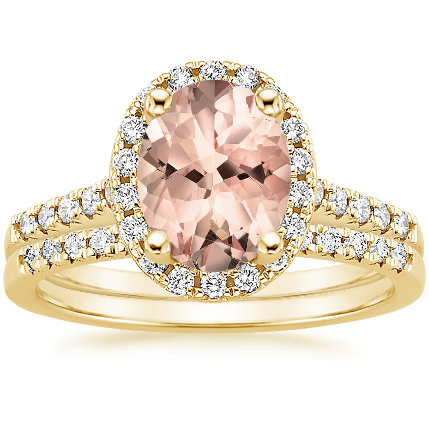 18KY Morganite Odessa Diamond Ring (1/5 ct. tw.) with Sonora Diamond Ring (1/8 ct. tw.), top view
