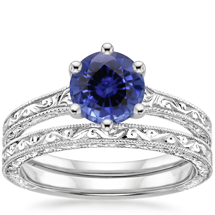 18KW Sapphire Hudson Bridal Set, top view