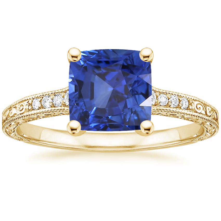 18K Yellow Gold Hudson Engraved Diamond Ring, large top view