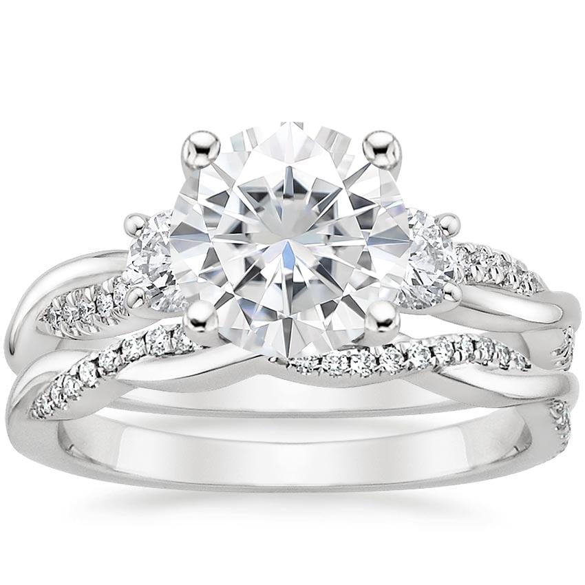 Moissanite Three Stone Petite Twisted Vine Diamond Bridal Set (1/2 ct ...