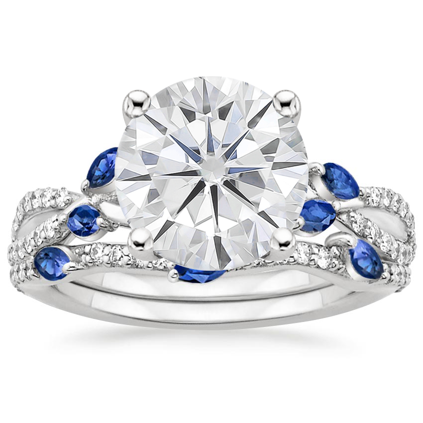 18KW Moissanite Luxe Willow Sapphire and Diamond Bridal Set (1/4 ct. tw.), top view