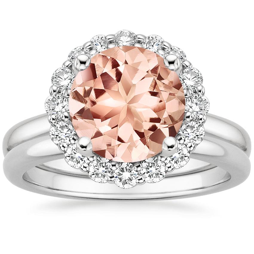 18KW Morganite Lotus Flower Diamond Bridal Set (1/4 ct. tw.), top view