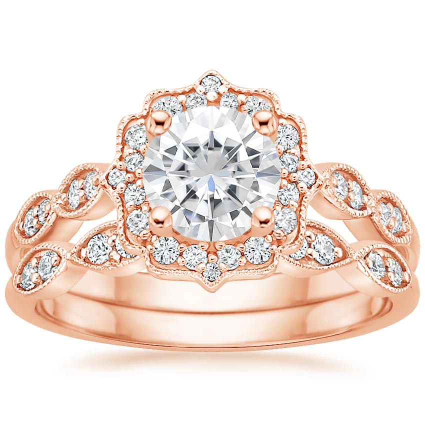 14KR Moissanite Cadenza Halo Diamond Bridal Set (1/4 ct. tw.), top view