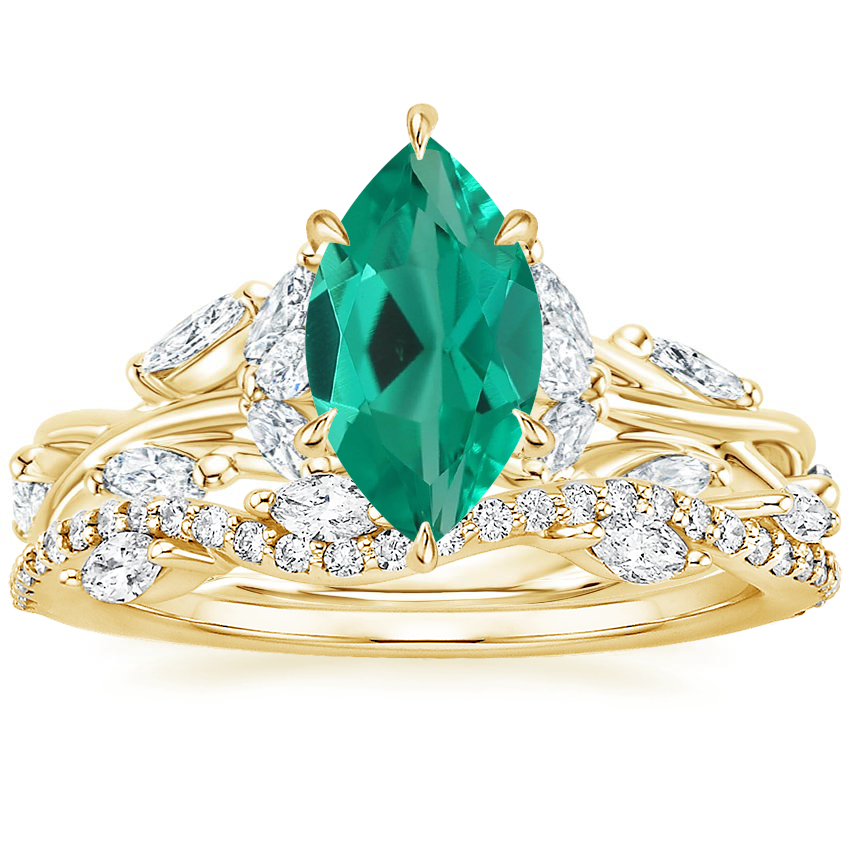 18K Yellow Gold Secret Garden Diamond Ring (1/2 ct. tw.) with Luxe Winding Willow Diamond Ring (1/4 ct. tw.)