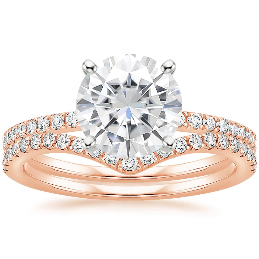 14KR Moissanite Ballad Diamond Ring (1/8 ct. tw.) with Flair Diamond Ring (1/6 ct. tw.), top view