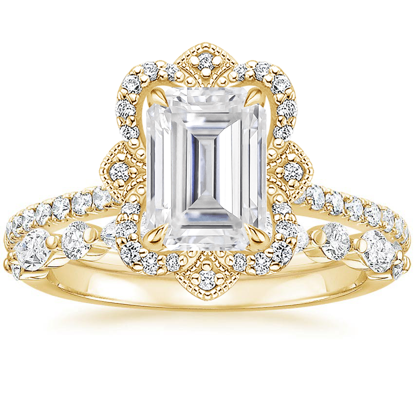 18KY Moissanite Reina Diamond Ring with Versailles Diamond Ring (3/8 ct. tw.), top view