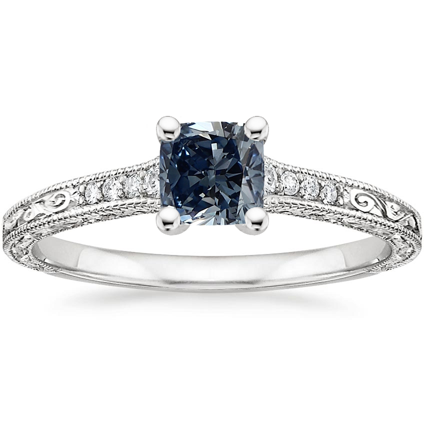 18K White Gold Hudson Engraved Diamond Ring, large top view