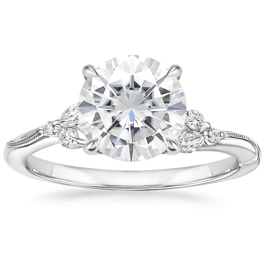 Moissanite Camellia Diamond Ring in 18K White Gold