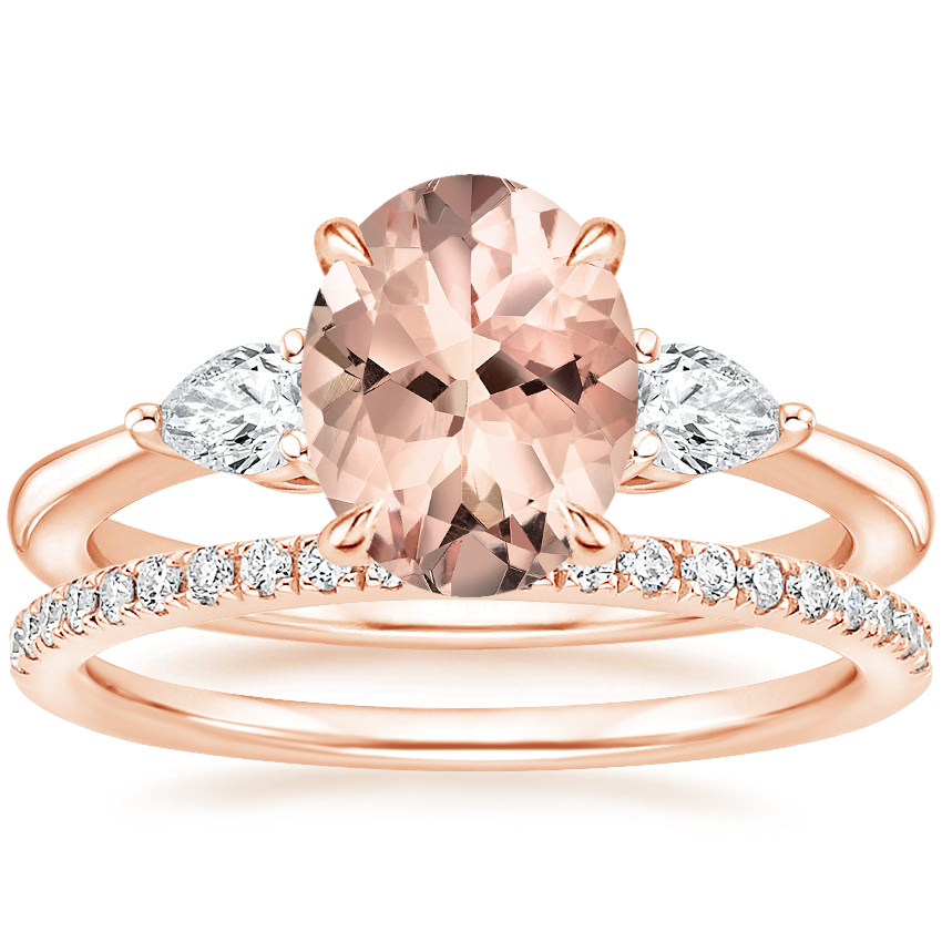 14K Rose Gold Petite Opera Diamond Ring (1/4 ct. tw.) with Ballad Diamond Ring (1/6 ct. tw.)