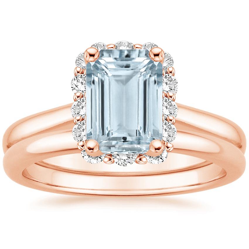 14KR Aquamarine Lotus Flower Diamond Bridal Set (1/4 ct. tw.), top view