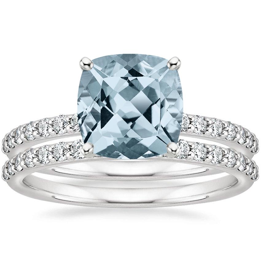 18KW Aquamarine Petite Shared Prong Bridal Set (1/2 ct. tw.), top view