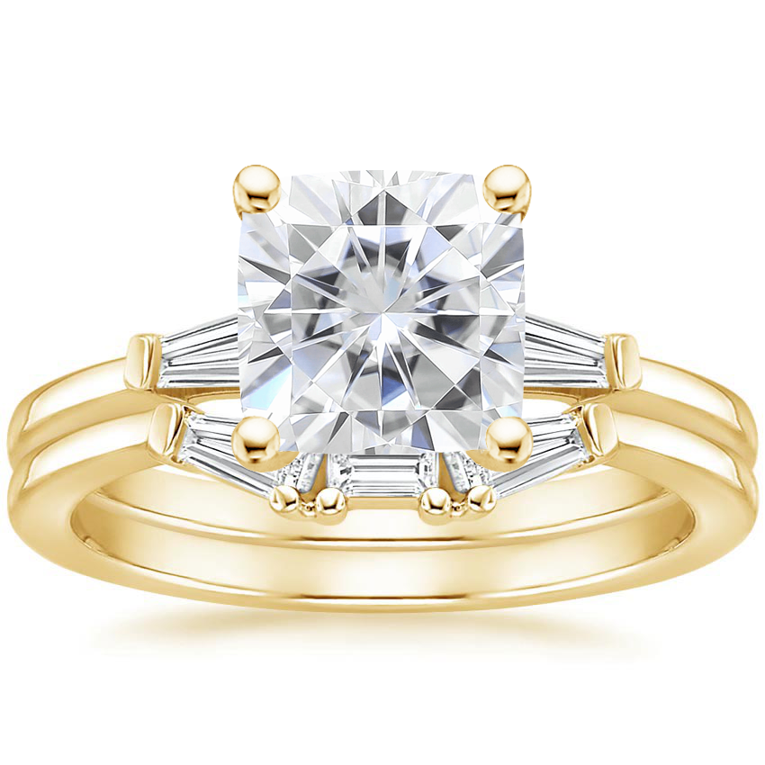 18KY Moissanite Tapered Baguette Diamond Bridal Set, top view