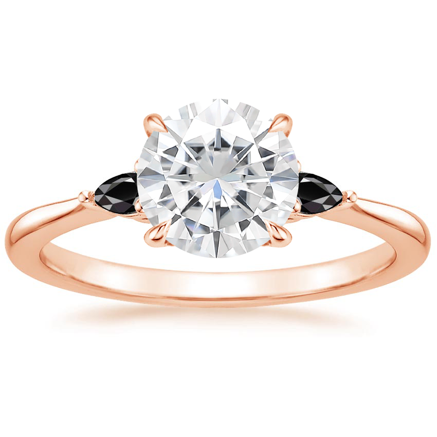 Rose Gold Moissanite Aria Ring with Black Diamond Accents