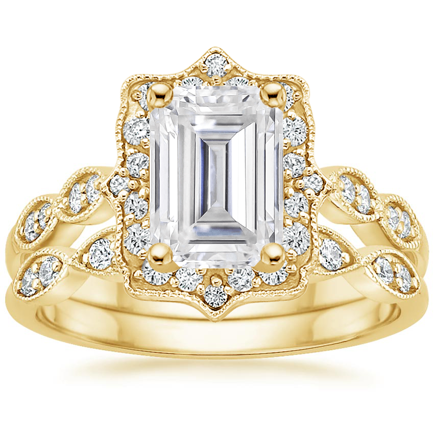18KY Moissanite Cadenza Halo Diamond Bridal Set (1/4 ct. tw.), top view