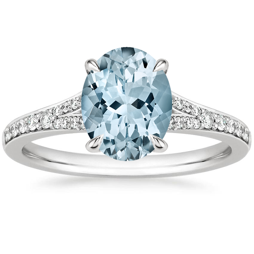 Aquamarine Duet Diamond Ring in 18K White Gold