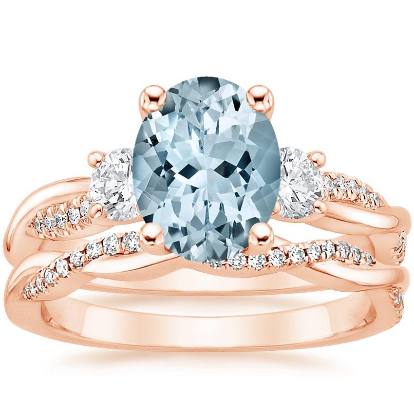 14KR Aquamarine Three Stone Petite Twisted Vine Diamond Bridal Set (1/2 ct. tw.), top view