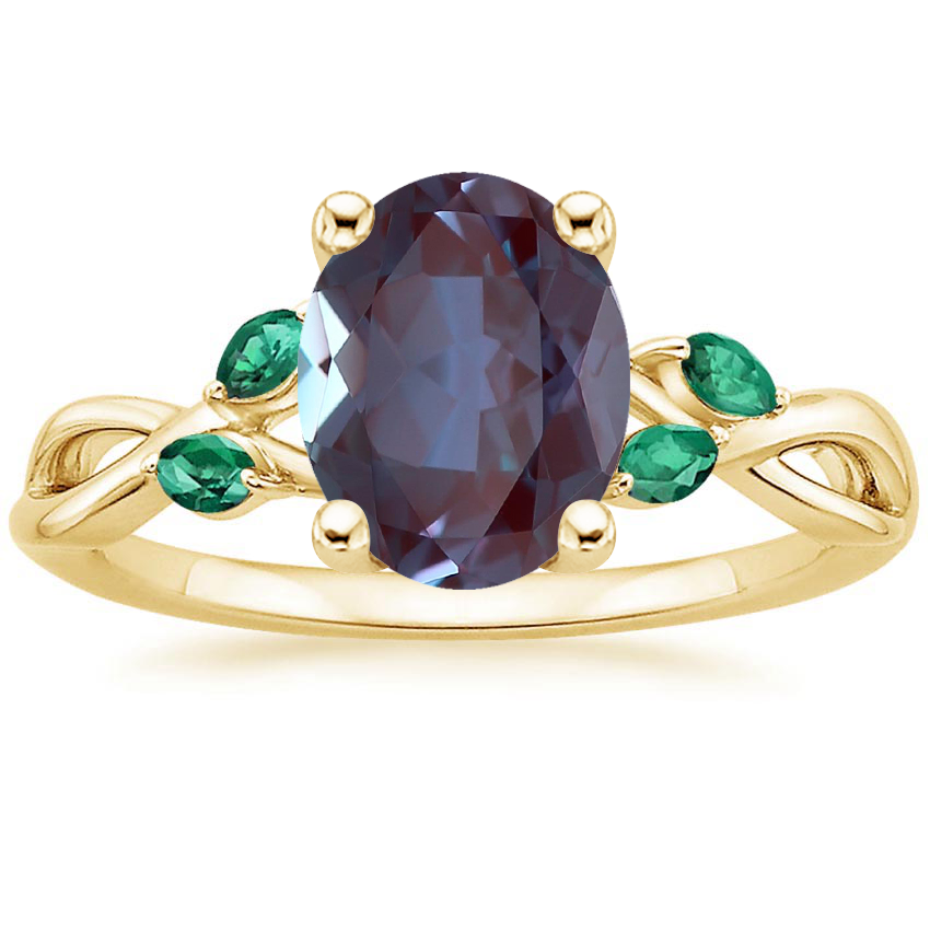 18K Yellow Gold Willow Ring With Lab Emerald Accents, large top view