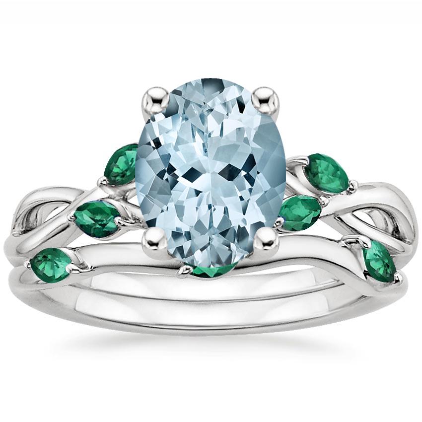 PT Aquamarine Willow Bridal Set With Lab Emerald Accents, top view