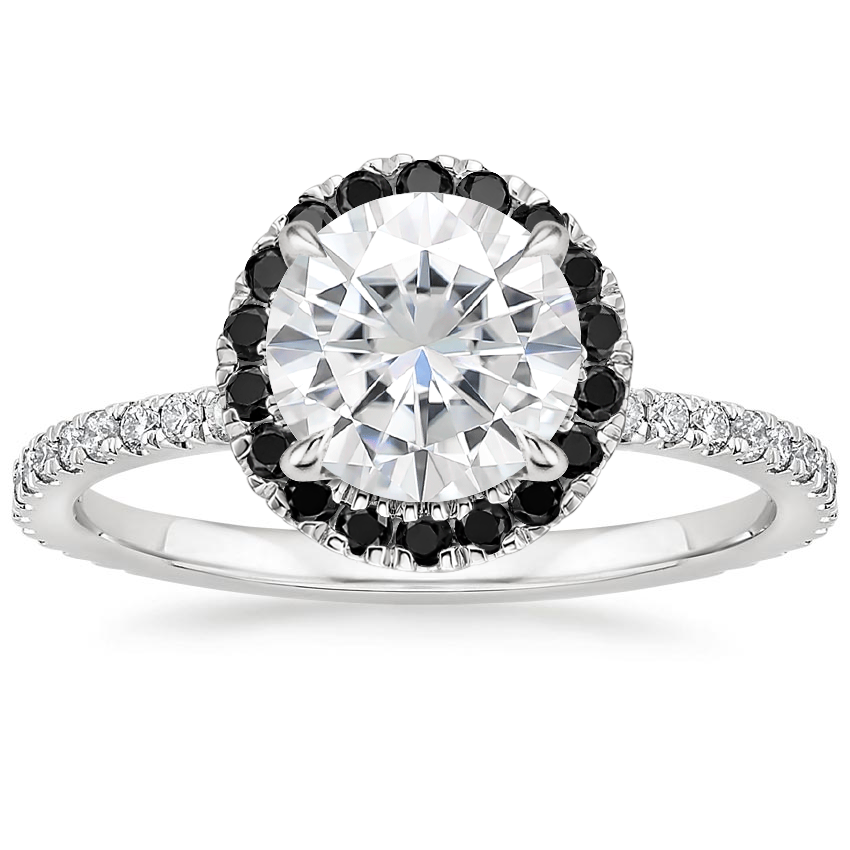 Moissanite Waverly Diamond Ring with Black Diamond Accents in Platinum