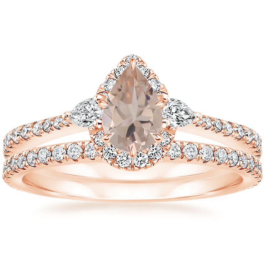 14K Rose Gold Luxe Aria Halo Diamond Ring (1/4 ct. tw.) with Luxe Sia Diamond Open Ring (1/5 ct. tw.)