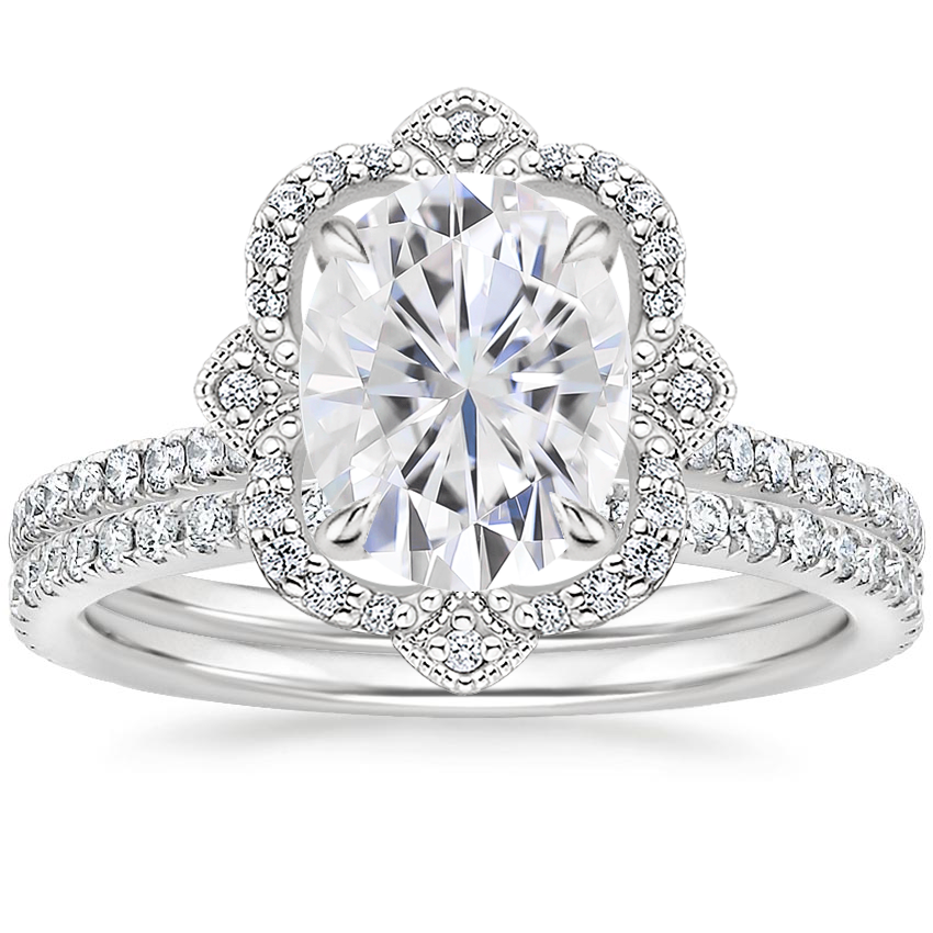 PT Moissanite Reina Diamond Ring with Luxe Ballad Diamond Ring (1/4 ct. tw.), top view