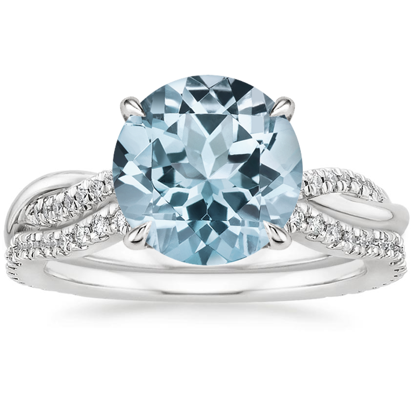 PT Aquamarine Petite Twisted Vine Contoured Diamond Bridal Set (1/3 ct. tw.), top view