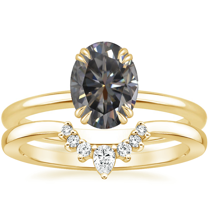 18K Yellow Gold Aveline Ring with Lunette Diamond Ring Brilliant