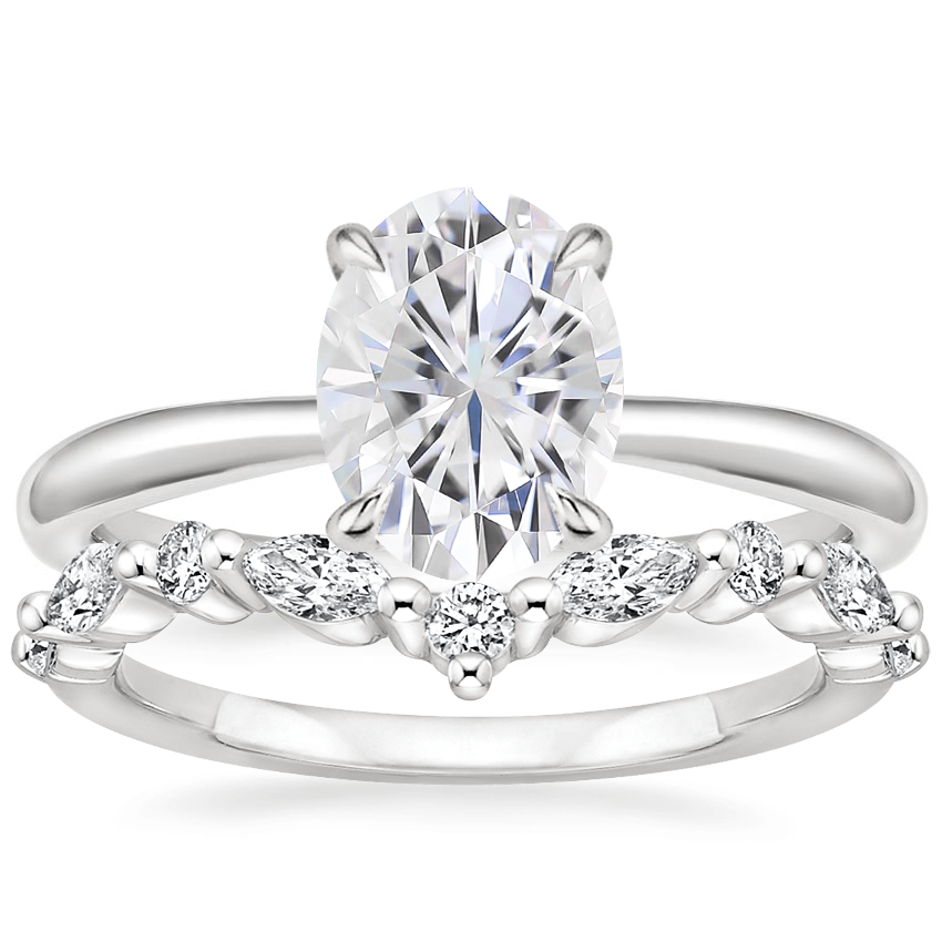 18KW Moissanite Freesia Ring with Curved Versailles Diamond Ring, top view