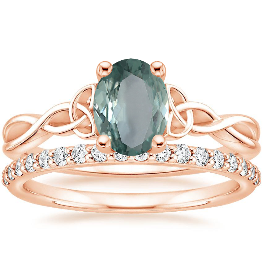 14K Rose Gold Entwined Celtic Love Knot Ring with Petite Shared Prong Diamond Ring (1/4 ct. tw.)
