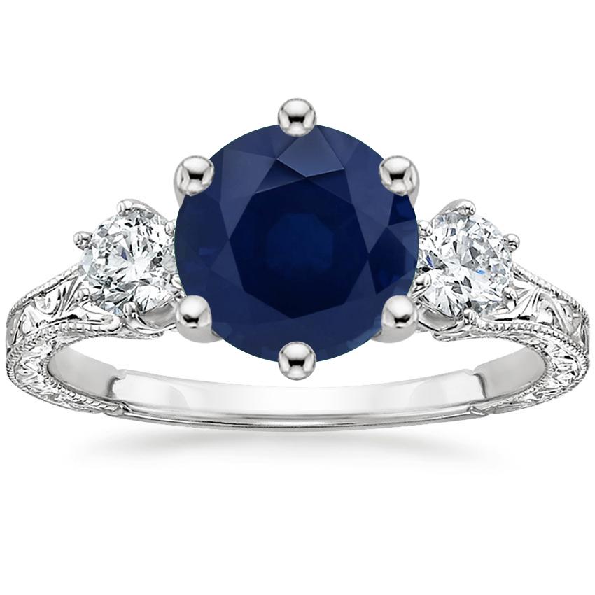18K White Gold Hudson Engraved Three Stone Diamond Ring (1/3 ct. tw.), large top view