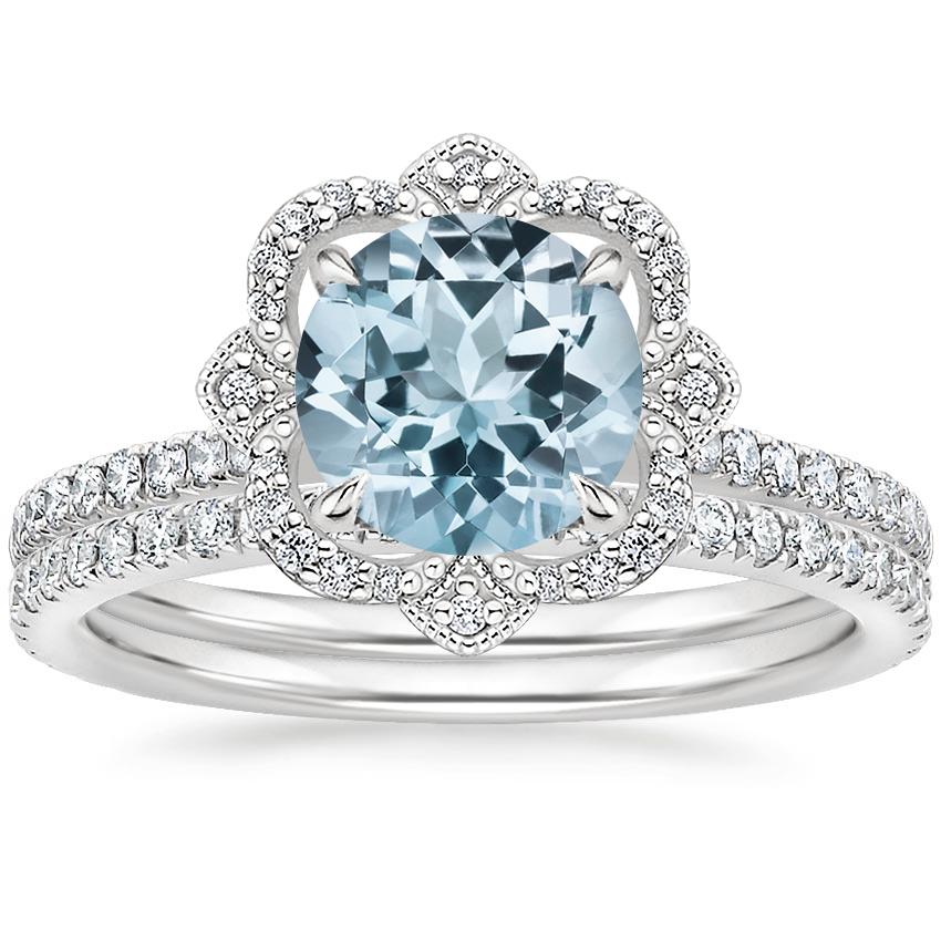 PT Aquamarine Reina Diamond Ring with Luxe Ballad Diamond Ring (1/4 ct. tw.), top view