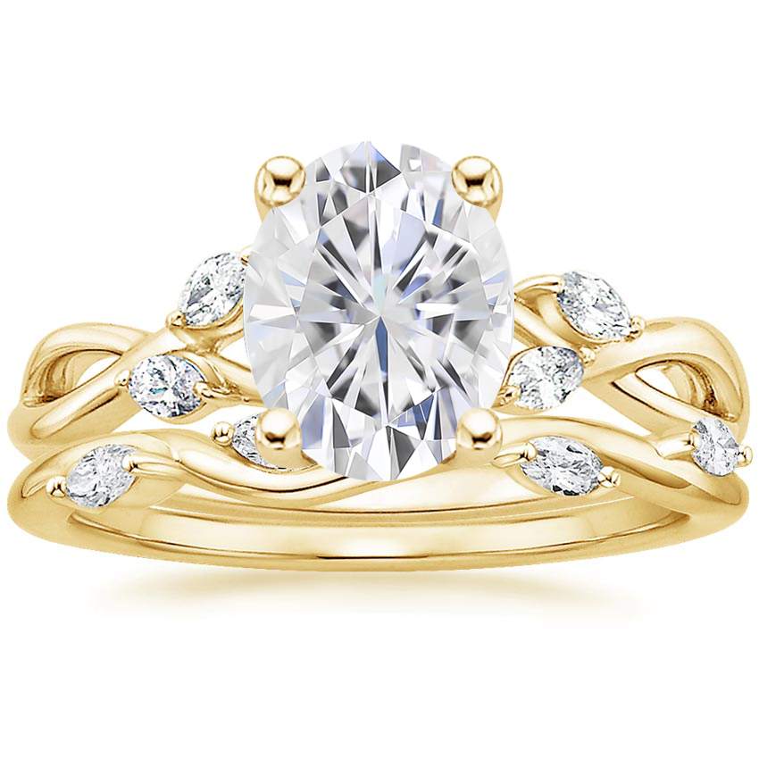 18KY Moissanite Willow Diamond Ring (1/8 ct. tw.) with Winding Willow Diamond Ring (1/8 ct. tw.), top view