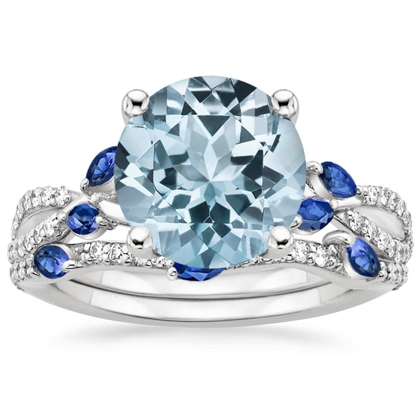 18KW Aquamarine Luxe Willow Sapphire and Diamond Bridal Set (1/4 ct. tw.), top view