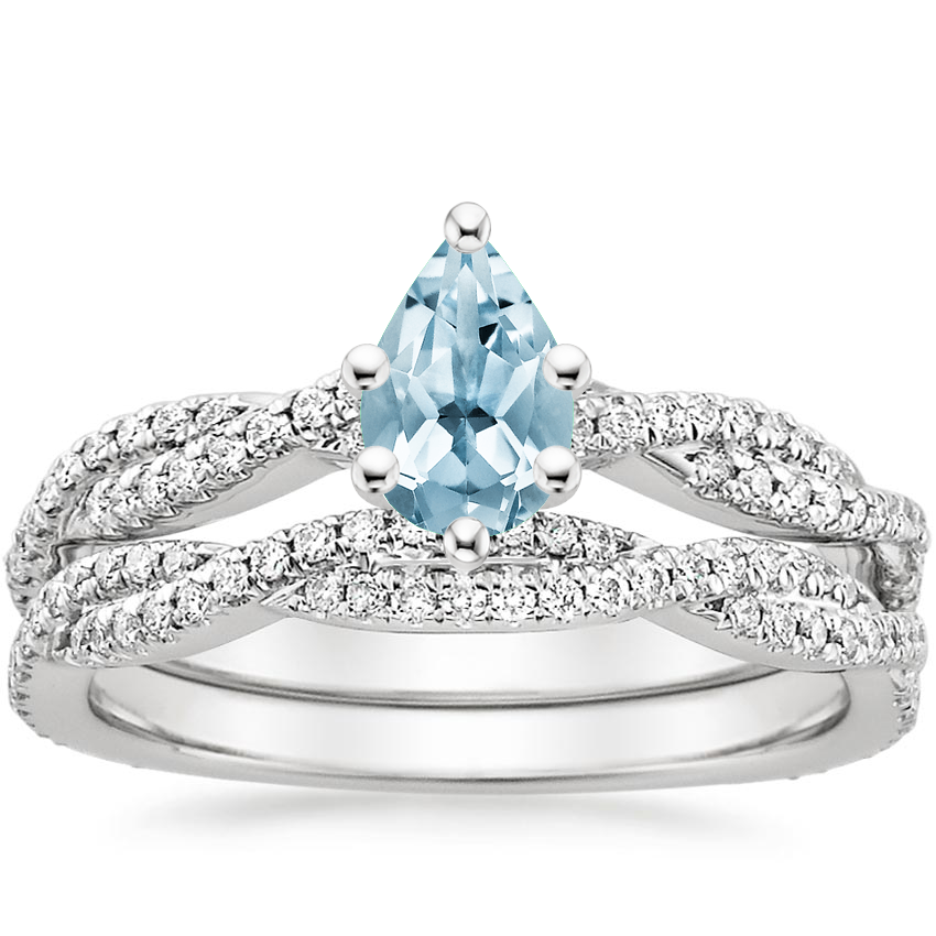 18KW Aquamarine Petite Luxe Twisted Vine Bridal Set (1/2 ct. tw.), top view