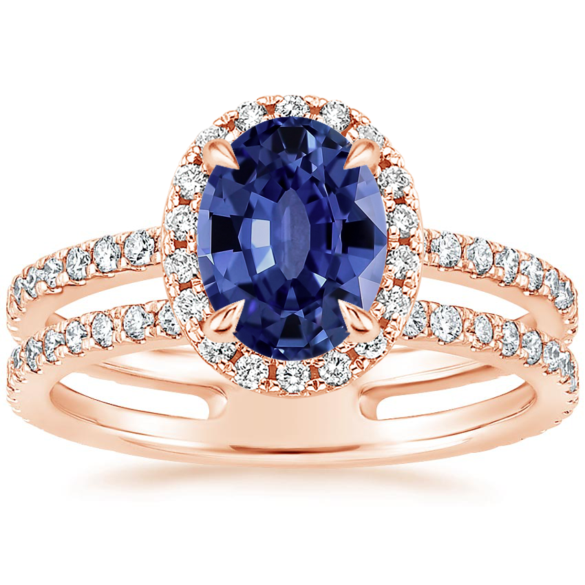Rose Gold Sapphire Linnia Halo Diamond Ring (2/3 ct. tw.)