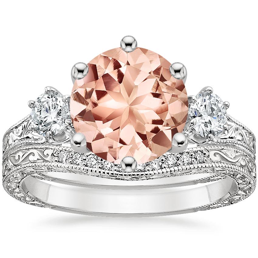 18KW Morganite Three Stone Hudson Bridal Set (1/3 ct. tw.), top view