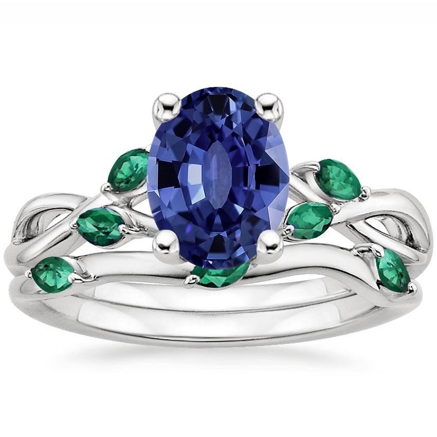 PT Sapphire Willow Bridal Set With Lab Emerald Accents, top view