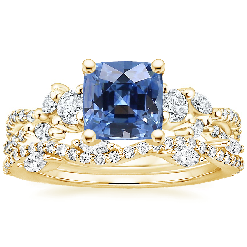 18K Yellow Gold Three Stone Luxe Willow Diamond Ring with Luxe Winding Willow Diamond Ring