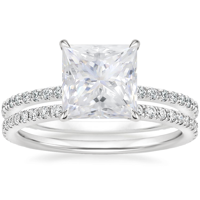 18KW Moissanite Demi Diamond Ring with Luxe Ballad Diamond Ring, top view