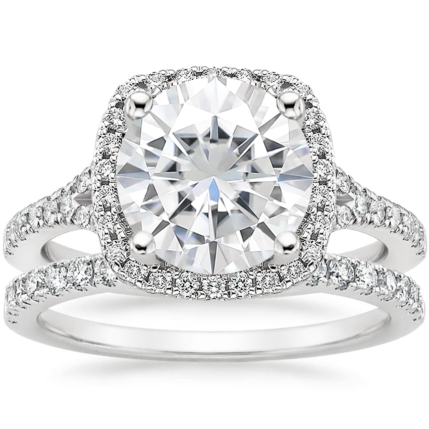 18KW Moissanite Joy Diamond Ring (1/3 ct. tw.) with Bliss Diamond Ring (1/5 ct. tw.), top view