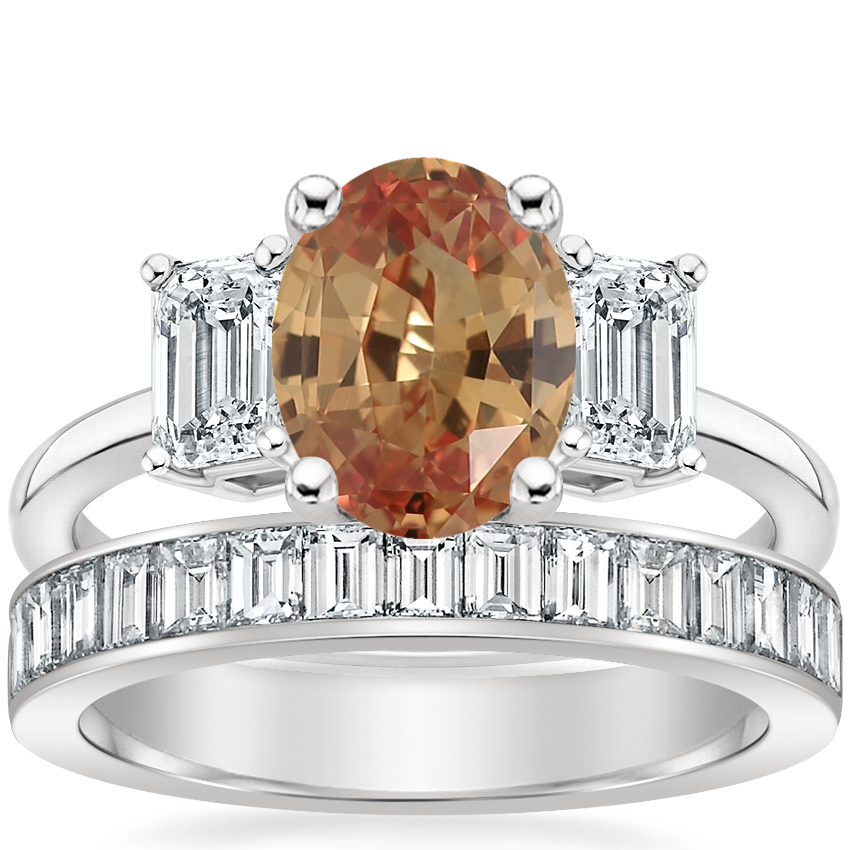 18K White Gold Luxe Rhiannon Diamond Ring (3/4 ct. tw.) with Channel Set Baguette Diamond Ring (1 ct. tw.)