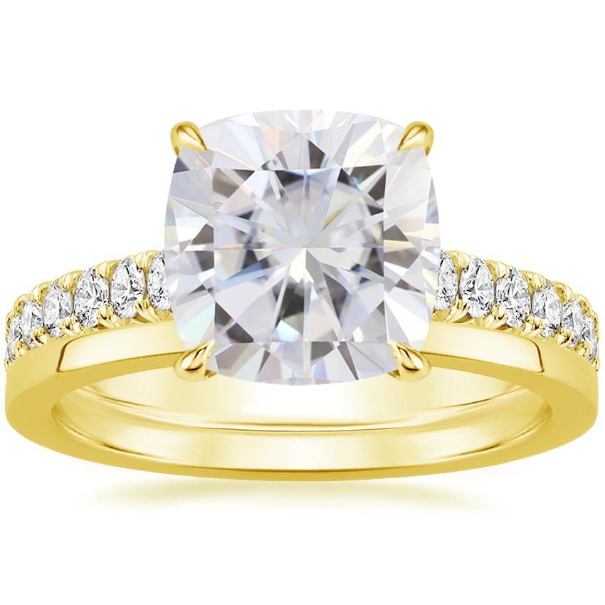 18KY Moissanite Sienna Diamond Ring (2/5 ct. tw.) with Petite Quattro Diamond Ring, top view