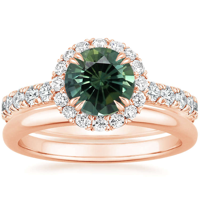 14K Rose Gold Luxe Sienna Halo Diamond Ring (3/4 ct. tw.) with 2mm Comfort Fit Wedding Ring