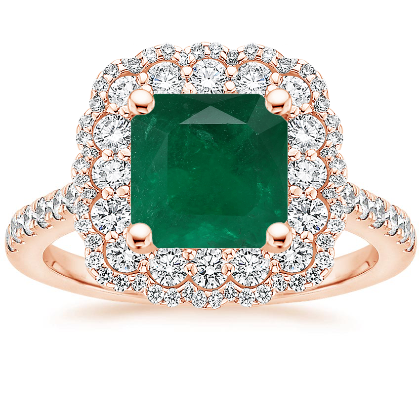 14K Rose Gold Rosa Halo Diamond Ring, large top view