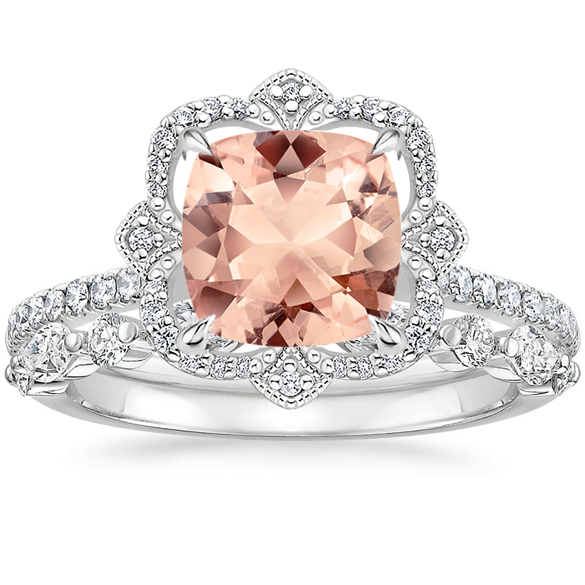 PT Morganite Reina Diamond Ring with Versailles Diamond Ring (3/8 ct. tw.), top view
