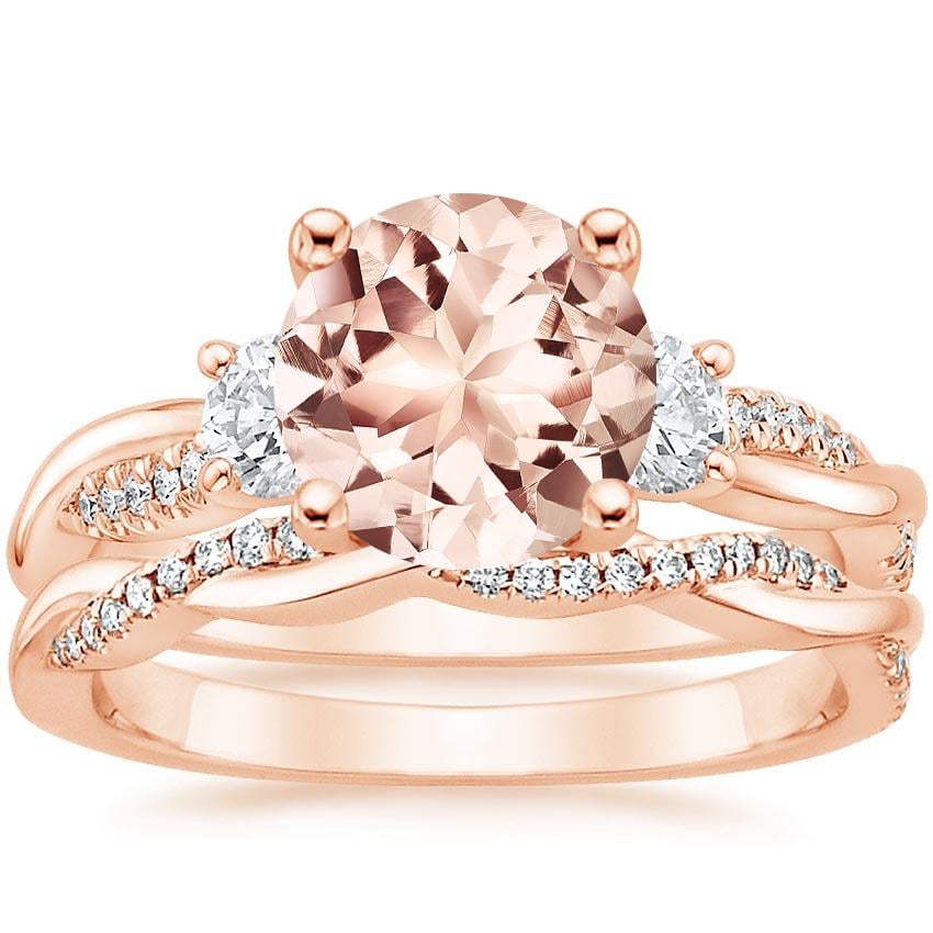14KR Morganite Three Stone Petite Twisted Vine Diamond Bridal Set (1/2 ct. tw.), top view