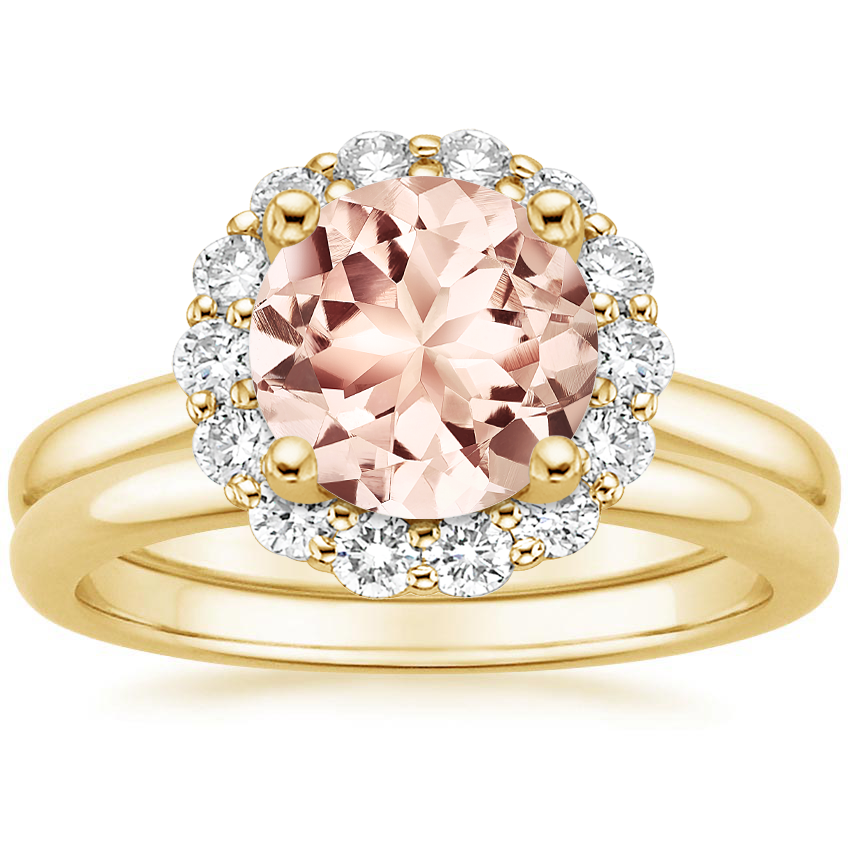 18KY Morganite Lotus Flower Diamond Bridal Set (1/4 ct. tw.), top view